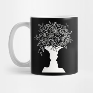 Faces Vase Modern Line Drawing Floral Roses Bouquet Mug